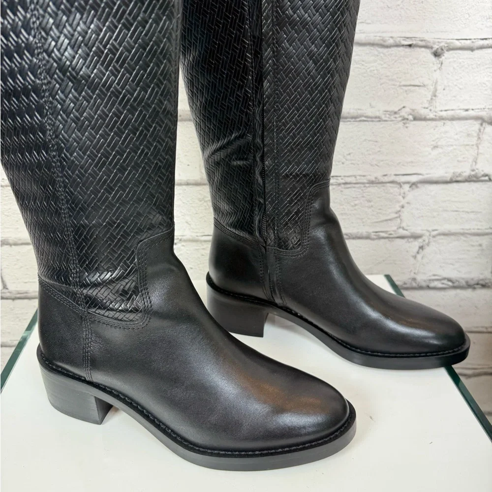FRANCO SARTO Black L Colt Tall Leather Boots Knee High Shoes Woman's 6.5 NEW